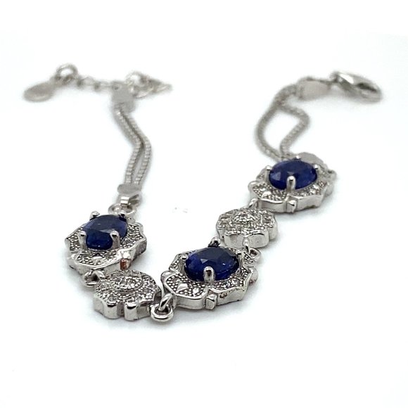 Blue Sapphire 3.62ct Platinum Finish Solid 925 Sterling Silver Bracelet - Picture 5 of 8